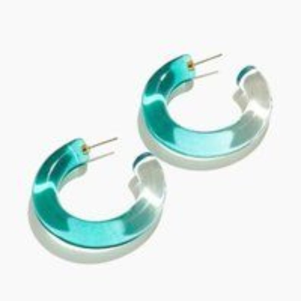 Madewell Ombre Resin Hoop Earrings Warm Blue Grass NWT